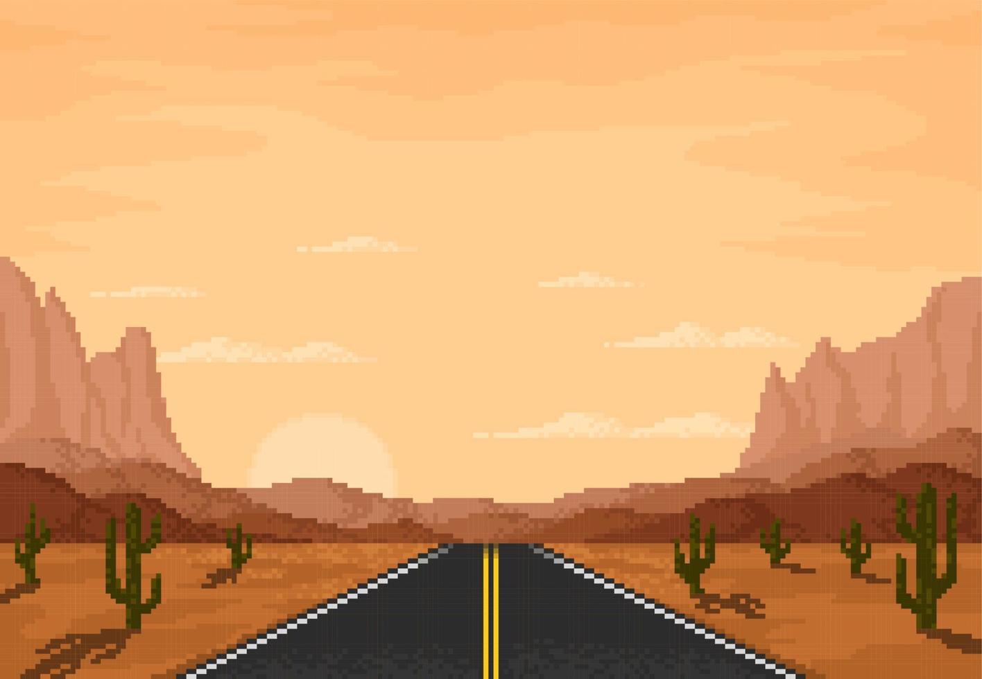 route dans le désert paysage de jeu pixel 8 bits vecteur