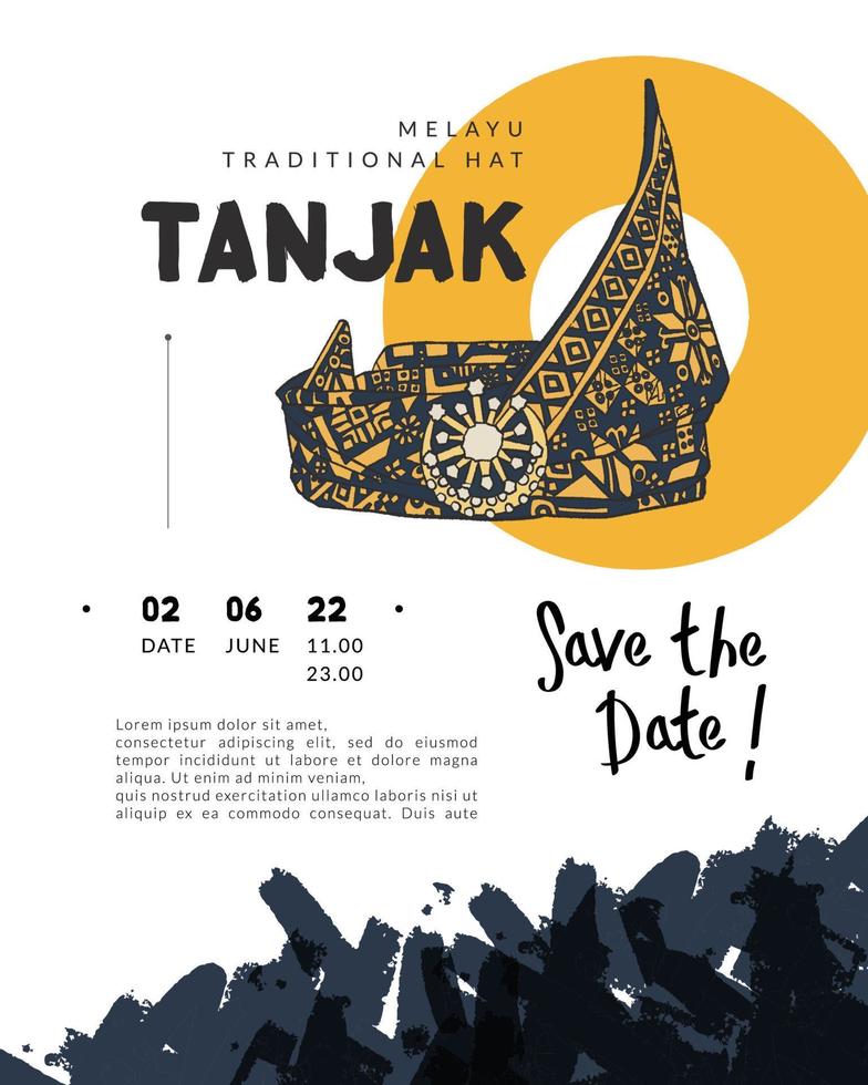 tanjak melayunese chapeau traditionnel illustration dessinée à la main indonésie culture pour l'inspiration de conception d'affiche de festival vecteur