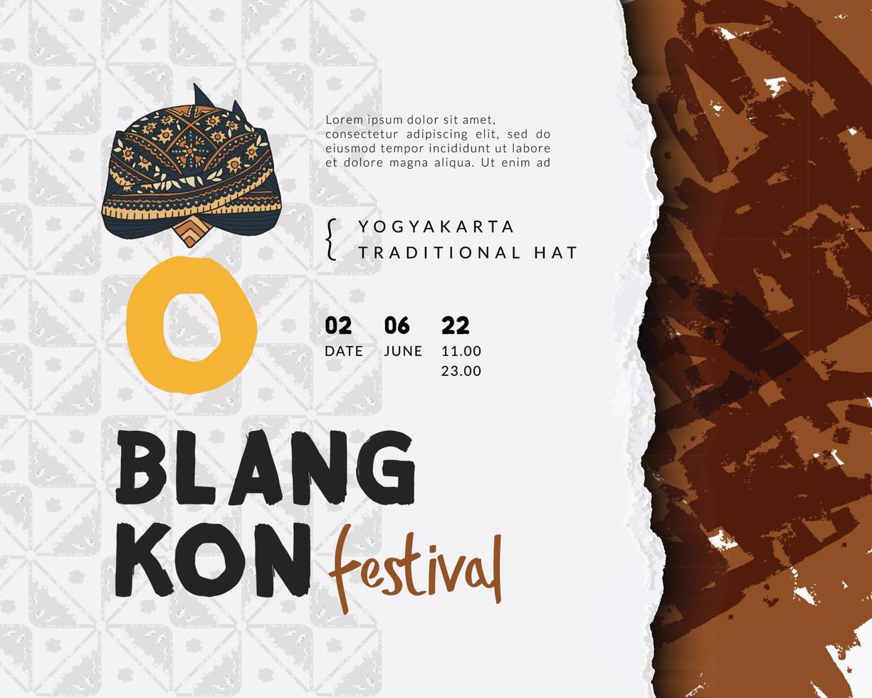 bannière du festival de yogyakarta blangkon illustration dessinée à la main culture indonésienne vecteur