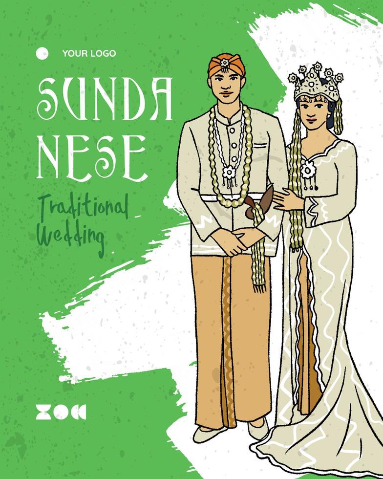 bannière dévénement de mariage traditionnel indonésie version sundanais illustration dessinée à la main inspiration vecteur