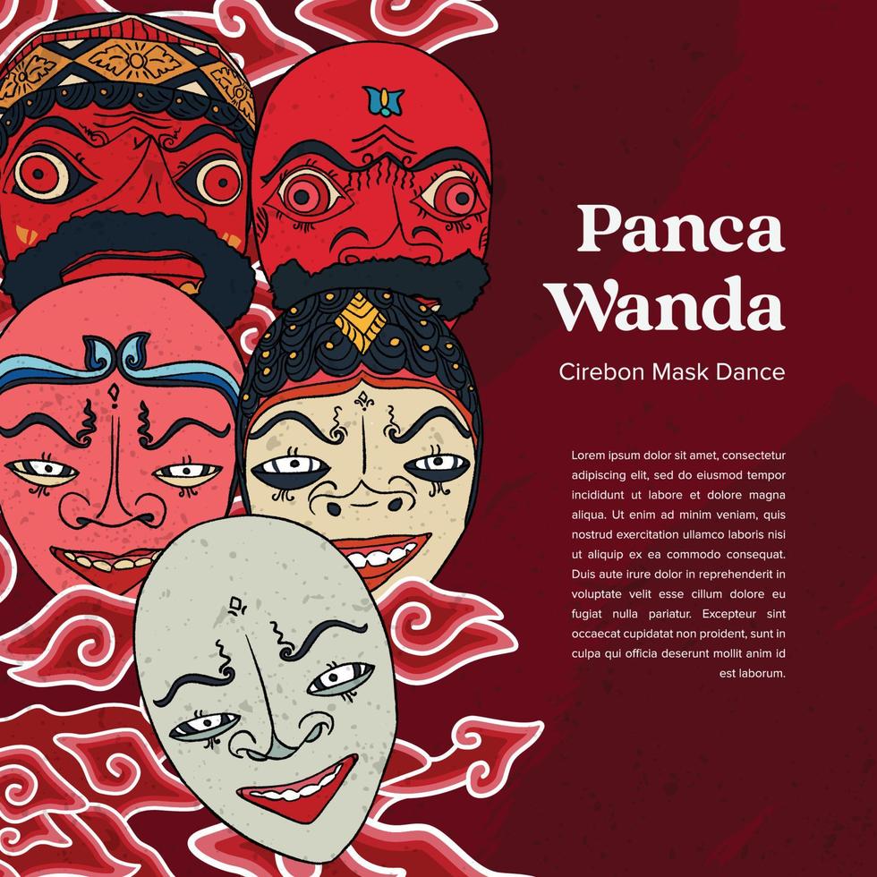 masque traditionnel de la culture sundanaise appelé pancawanda illustration dessinée à la main vecteur