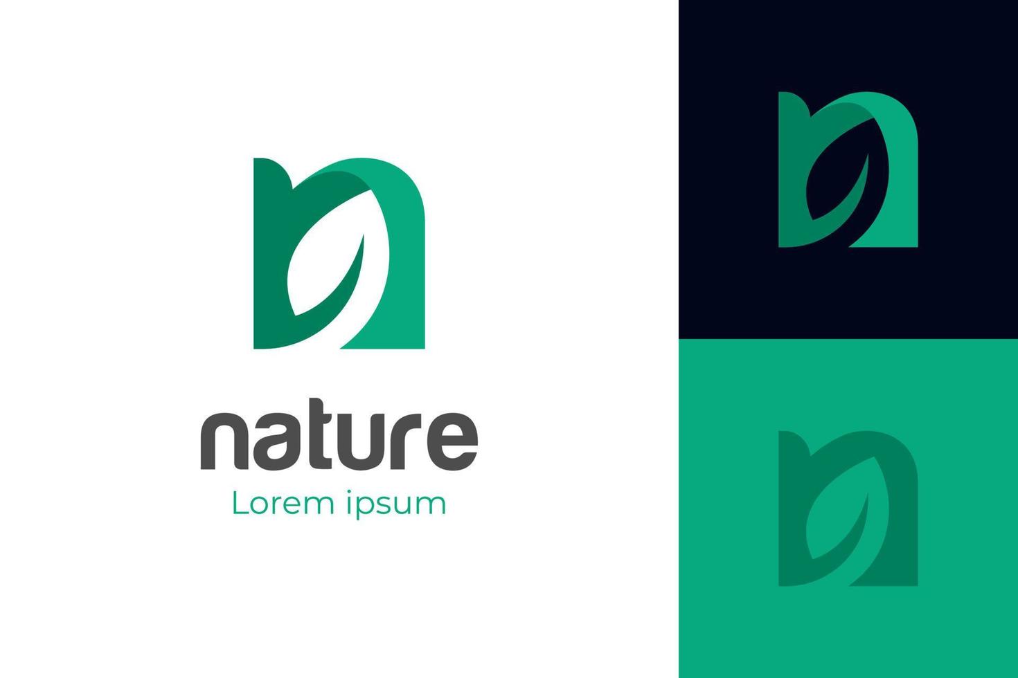 nature verte avec icône logo feuille, lettre n élément de modèle de conception de logo vectoriel naturel