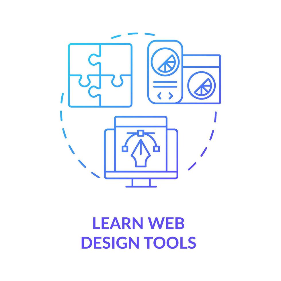 apprendre l'icône de concept de dégradé bleu des outils de conception web. gestion de contenu. devenir concepteur de sites Web idée abstraite illustration en ligne mince. dessin de contour isolé. vecteur