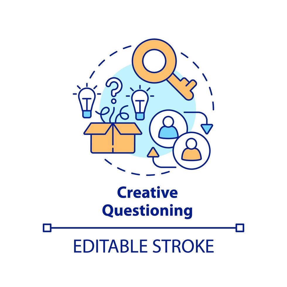 icône de concept de questionnement créatif. illustration de ligne mince d'idée abstraite de processus de coaching efficace. entrepreneuriat. dessin de contour isolé. trait modifiable. vecteur