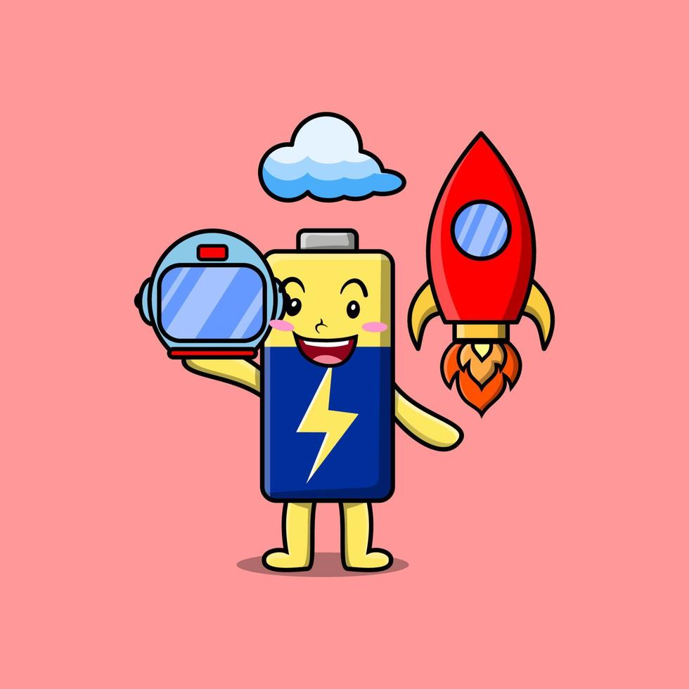 batterie de personnage de dessin animé de mascotte mignonne en tant qu'astronaute vecteur