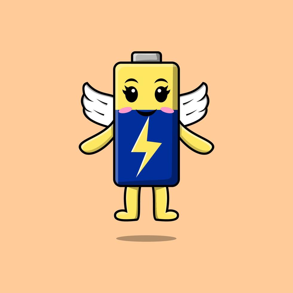 personnage de batterie de dessin animé mignon portant des ailes vecteur
