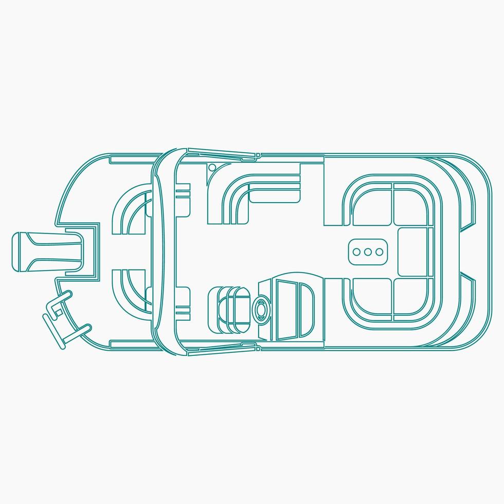 illustration vectorielle de bateau ponton de vue de dessus de style de contour isolé modifiable pour l'élément d'illustration de la conception liée au transport ou aux loisirs vecteur