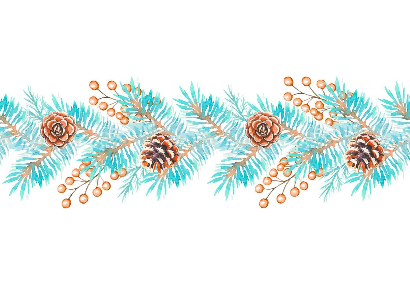 bordure de noël aquarelle avec branches de sapin, cônes de sapin. vecteur