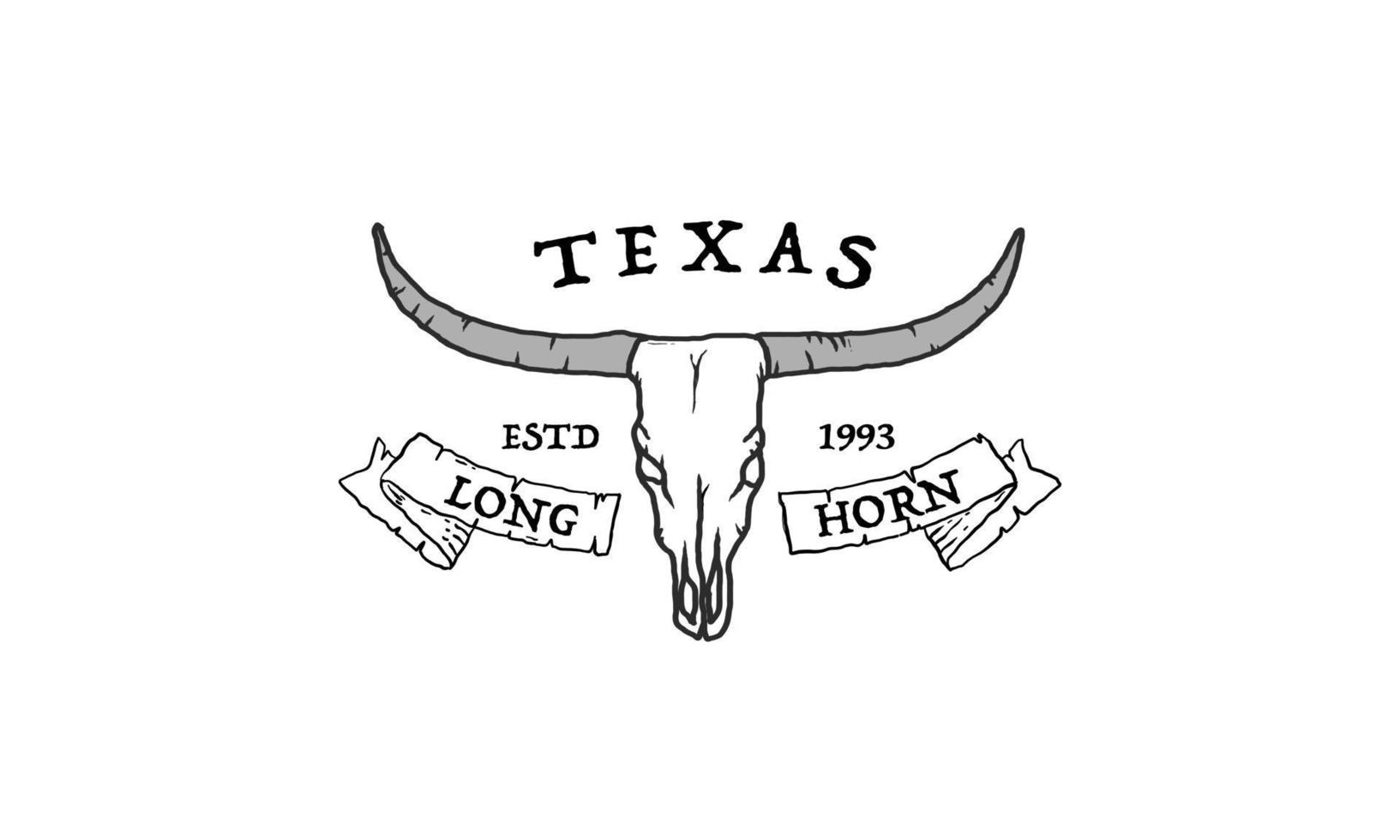 texas longhorn, conception de logo d'étiquette vintage de bovins de taureau de pays occidental vecteur