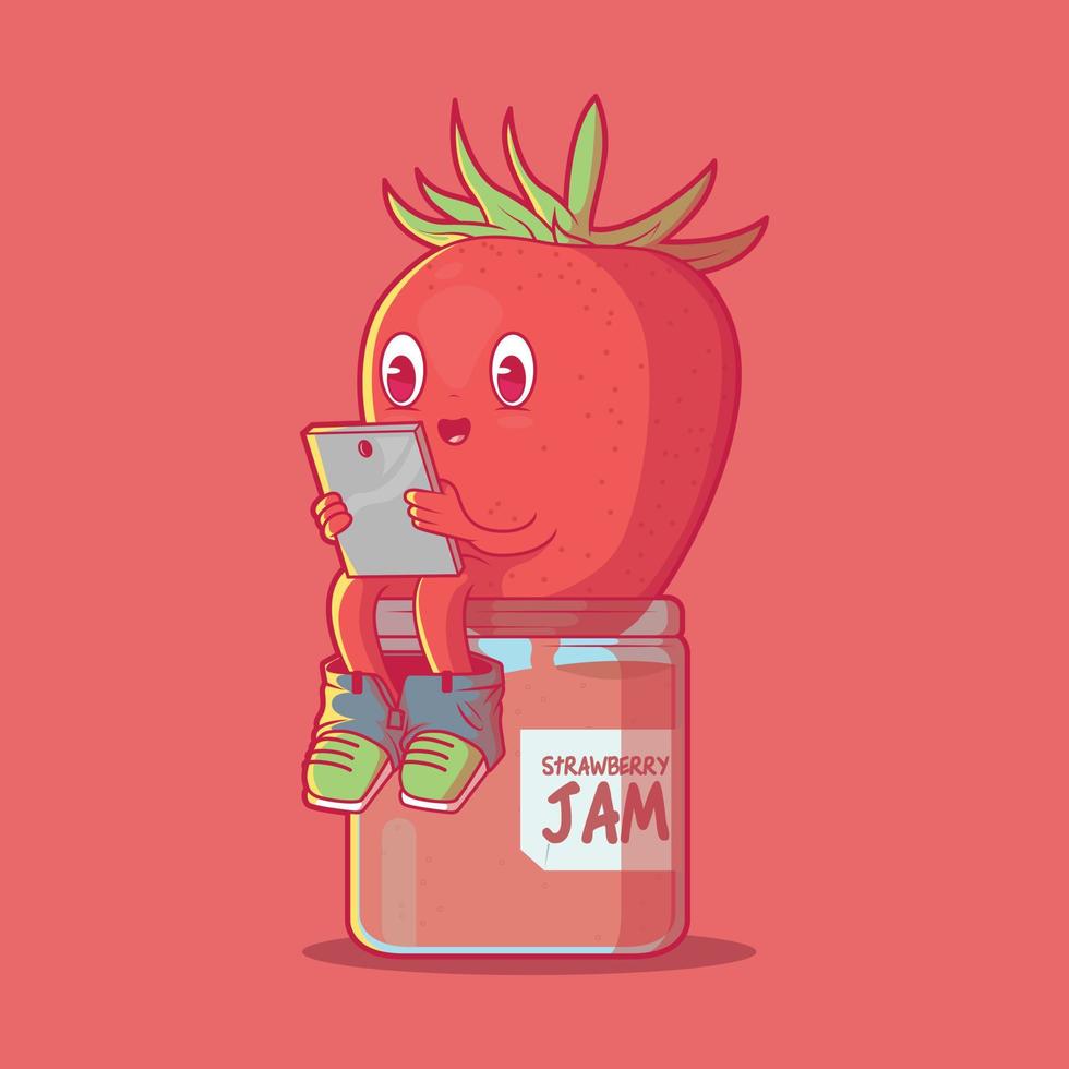 illustration vectorielle de confiture de fraises. technologie, nourriture, concept de design amusant. vecteur