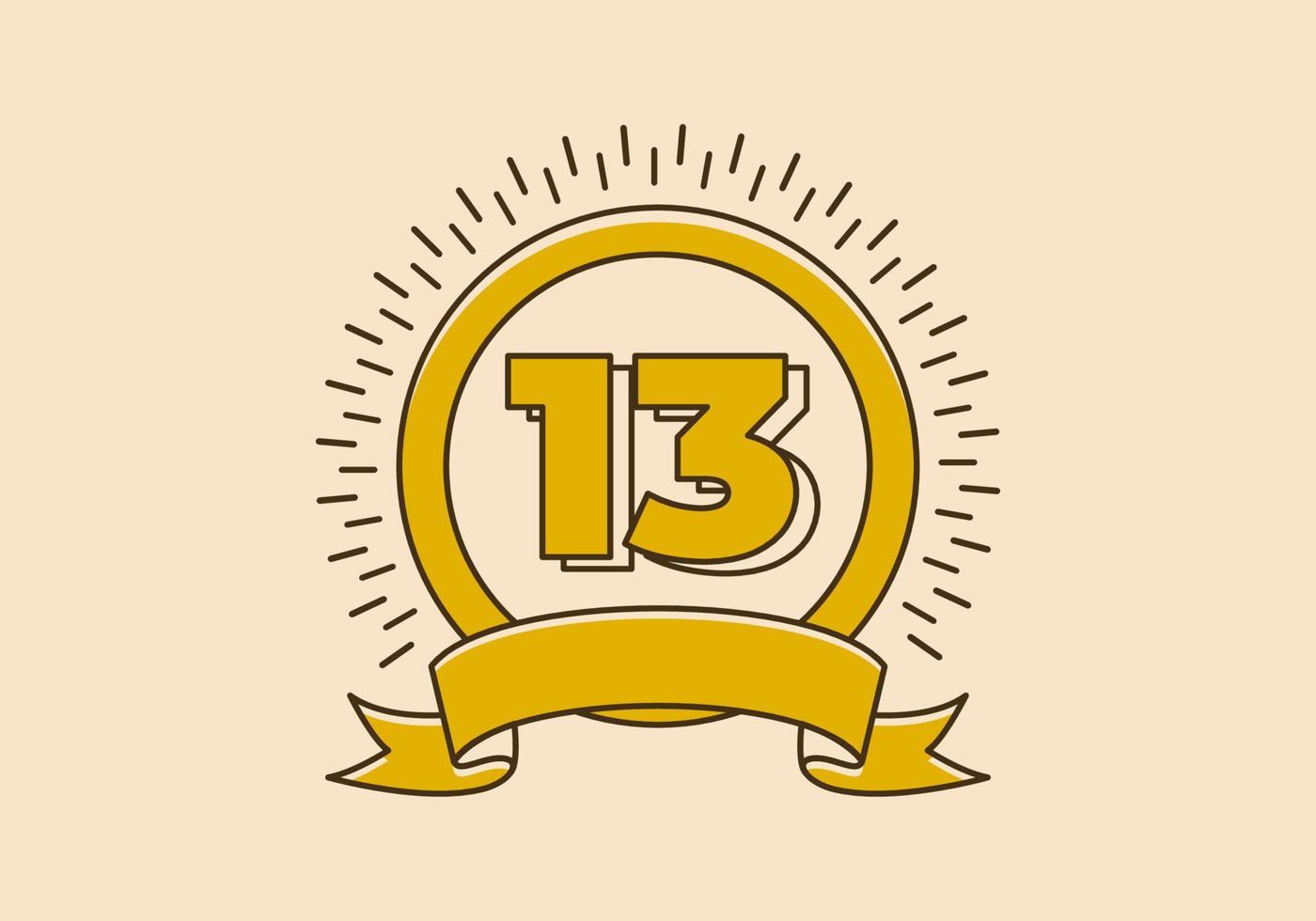 insigne de cercle jaune vintage avec le numéro 13 dessus vecteur