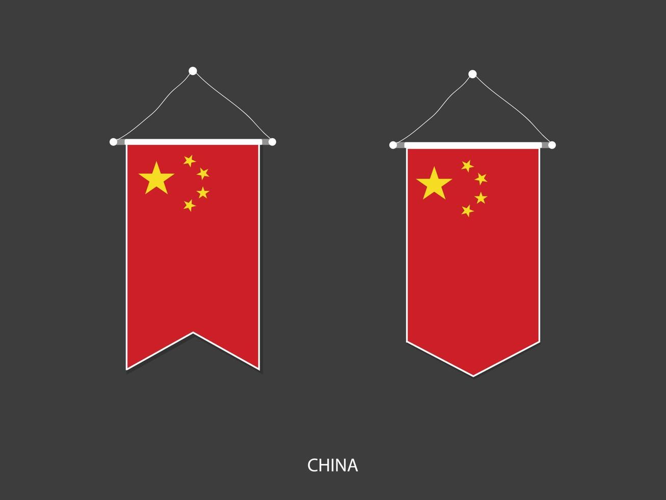 drapeau de la chine sous diverses formes, vecteur de fanion de drapeau de football, illustration vectorielle.