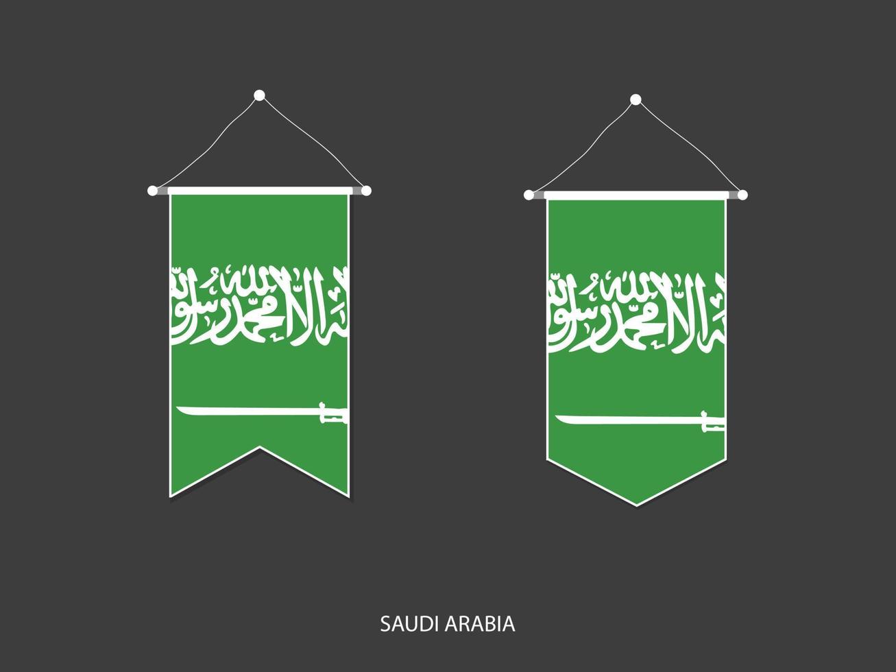 drapeau de l'arabie saoudite sous diverses formes, vecteur de fanion de drapeau de football, illustration vectorielle.