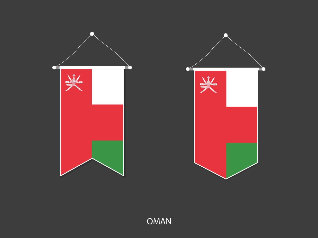 drapeau d'oman sous diverses formes, vecteur de fanion de drapeau de football, illustration vectorielle.