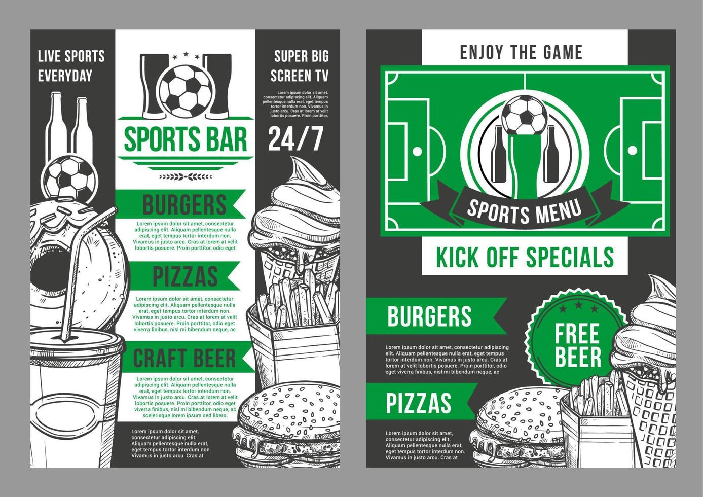 conception de menu de pub de football de bar de sport de vecteur de football