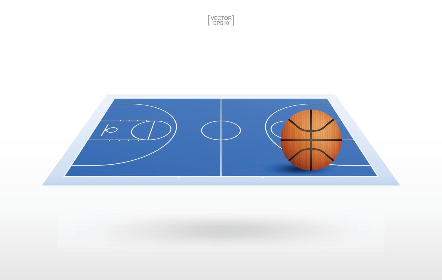 ballon de basket et fond de terrain de basket avec motif de terrain de ligne. vue en perspective du fond du terrain de basket-ball. vecteur. vecteur