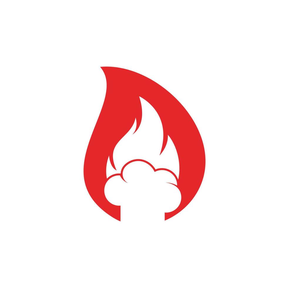 conception de logo vectoriel de concept de forme de goutte de chef chaud. chapeau de chef avec une icône de vecteur de flamme.