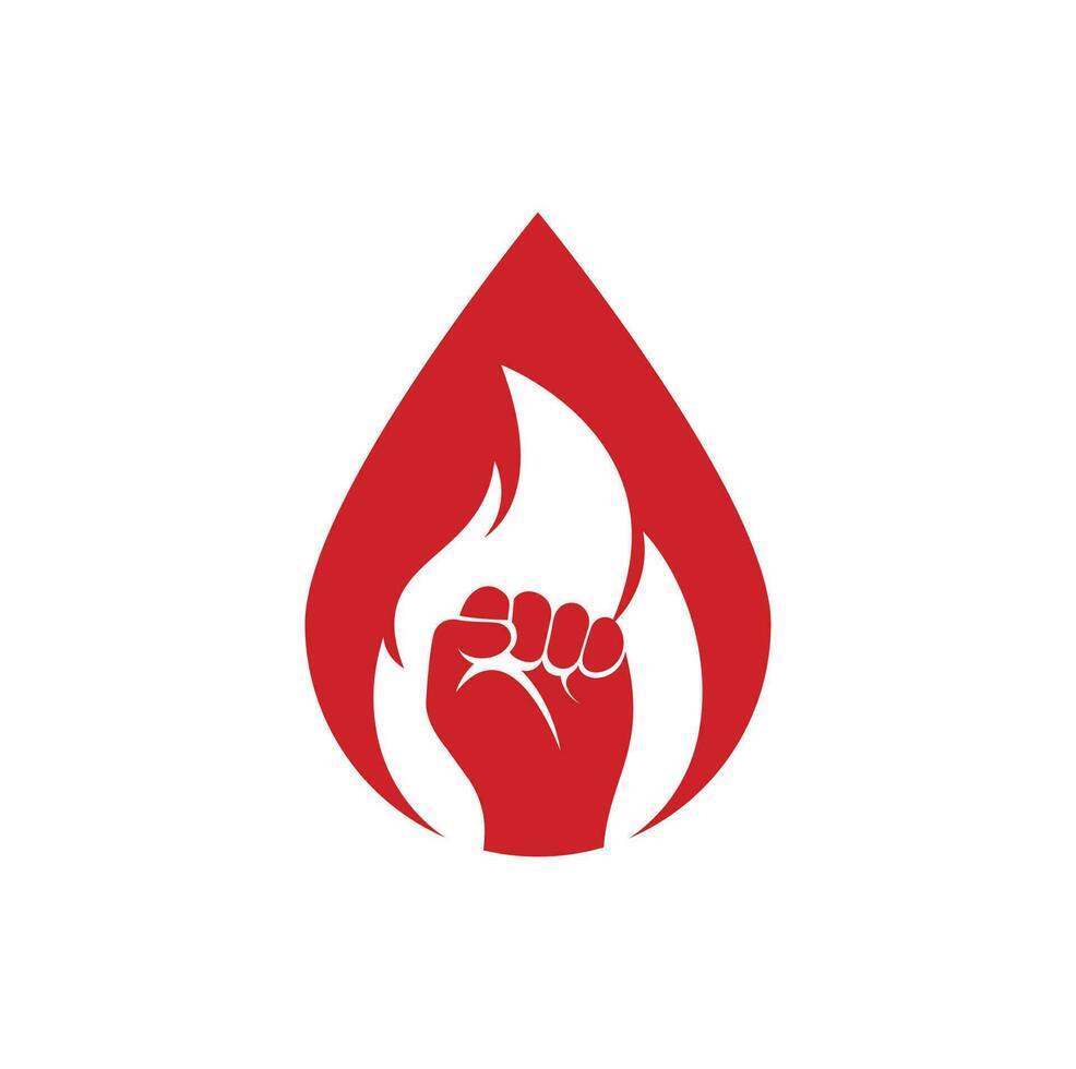 vecteur de logo de concept de forme de goutte de poing de feu. symbole de poing de flamme de protestation de révolution. élément de conception de modèle de logo icône web.