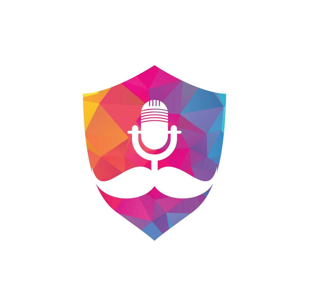 modèle de conception de logo vectoriel podcast fort. modèle de conception de logo de podcast gentleman. icône de podcast de moustache.