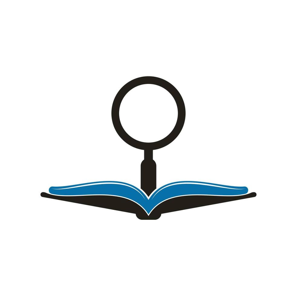 vecteur de conception de modèle de logo de recherche de livre. trouver le modèle de conception de logo de livre. icône de livre avec combinaison de loupe