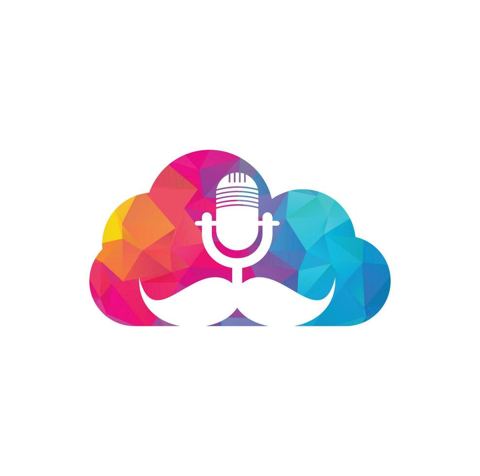 modèle de conception de logo vectoriel cloud podcast fort. modèle de conception de logo de podcast gentleman. icône de podcast de moustache.