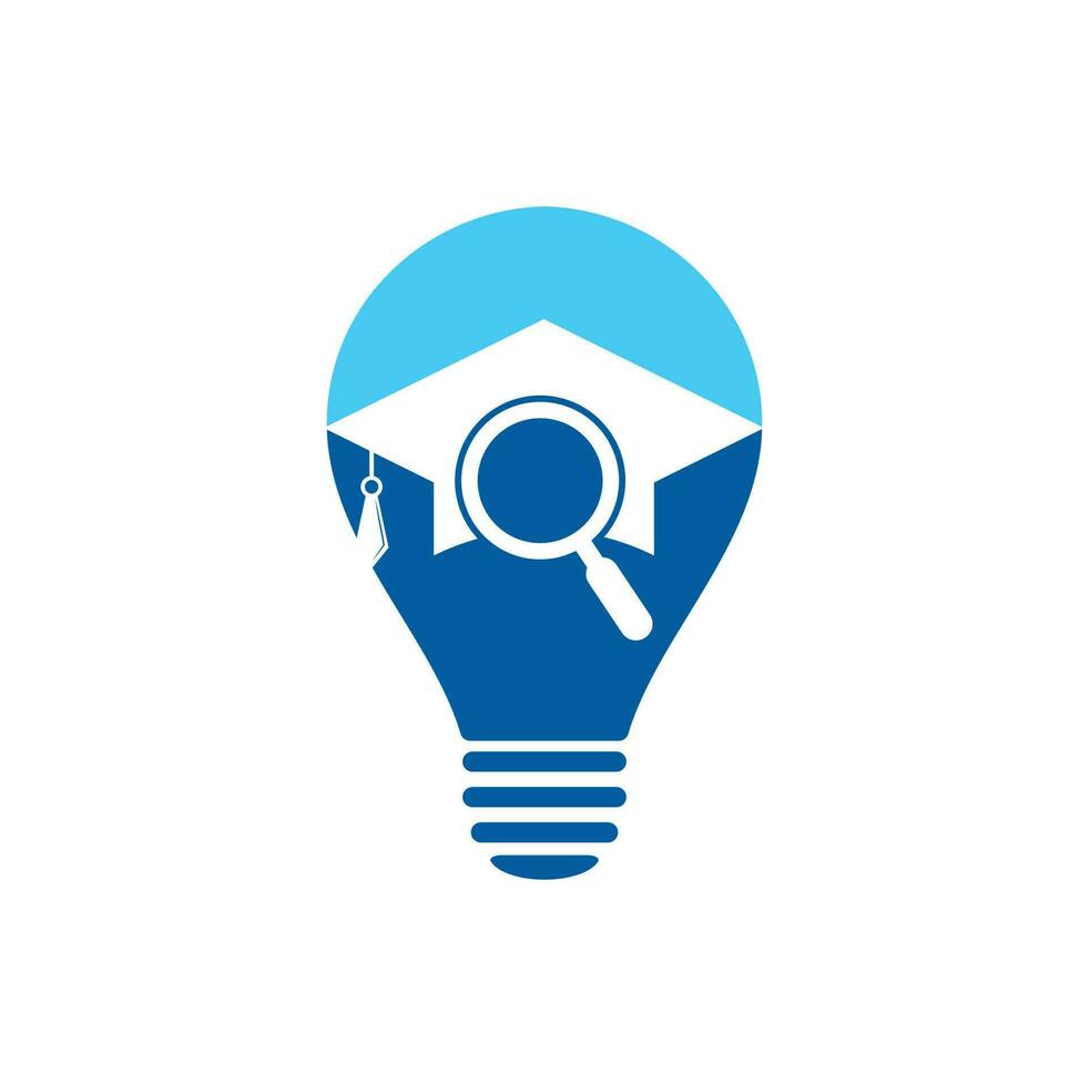 modèle de logo vectoriel de concept de forme d'ampoule de chercheur d'étudiant. chapeau de diplômé et création de logo en forme de loupe