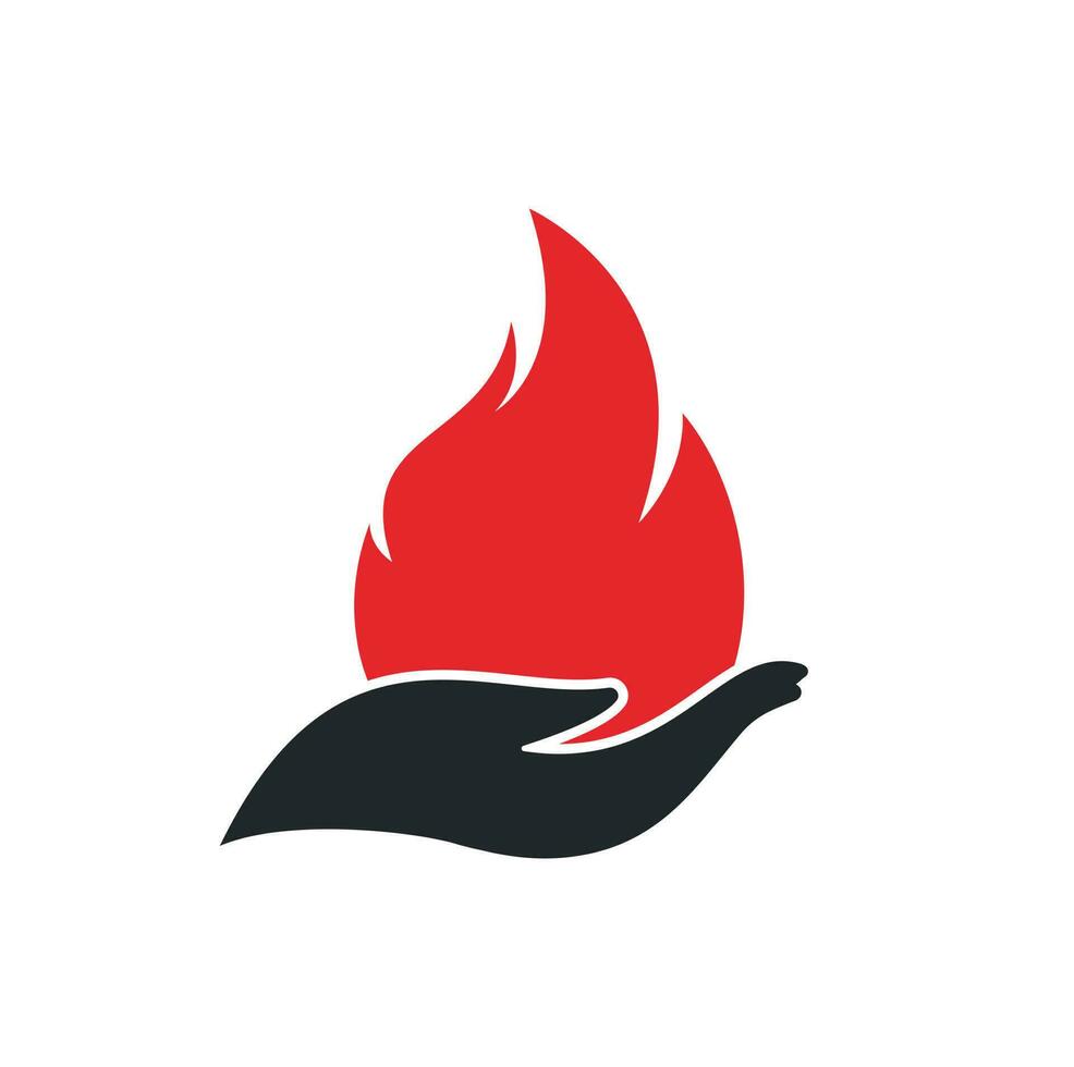 concept de conception de logo vectoriel de soins incendie. création de logo icône main et feu.