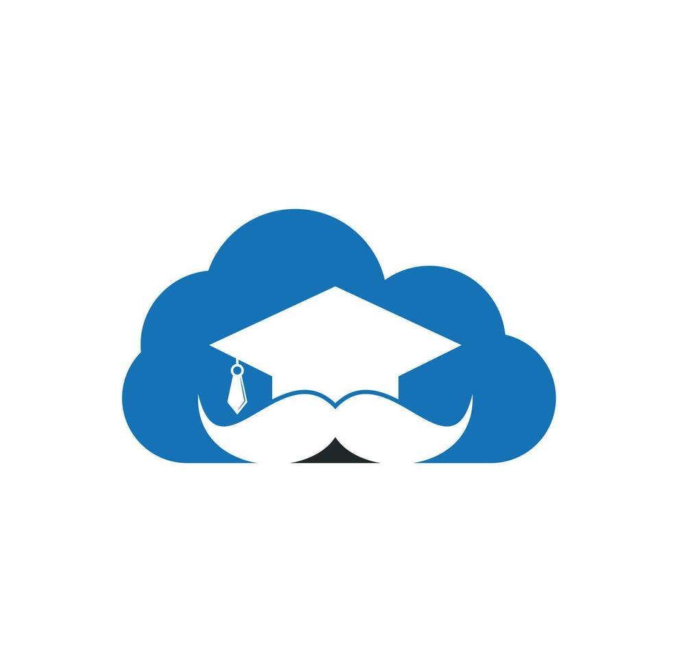 logo de concept de forme de nuage d'éducation de moustache. modèle de conception de logo d'éducation solide. graduation de chapeau avec la conception d'icône de moustache. vecteur