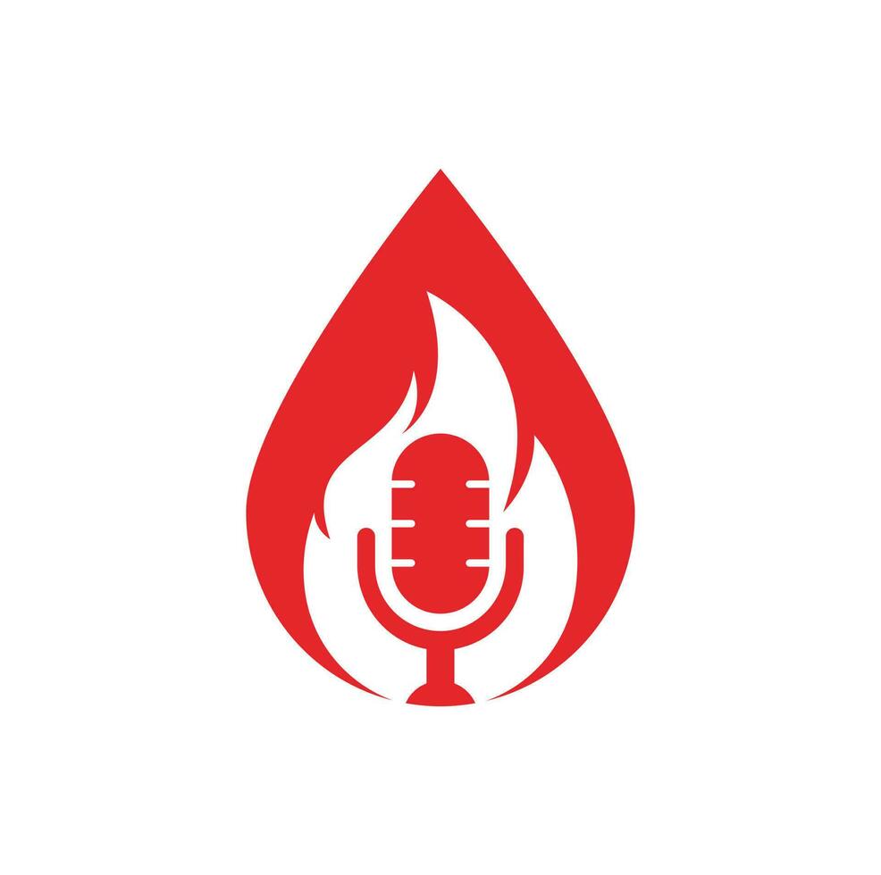 modèle de conception de logo de concept de forme de goutte de podcast de feu. flamme feu podcast micro logo vecteur icône illustration