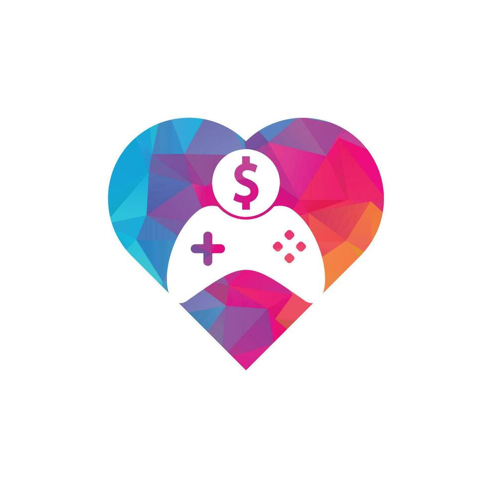 logo de concept de forme de coeur de jeu d'argent. création de logo créatif en ligne jeu d'argent joystick vecteur