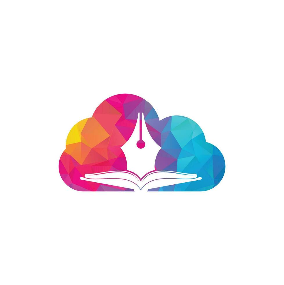 conception de logo vectoriel de concept de forme de nuage de livre et de stylo. vecteur de conception de modèle de logo d'écrivain de livre.