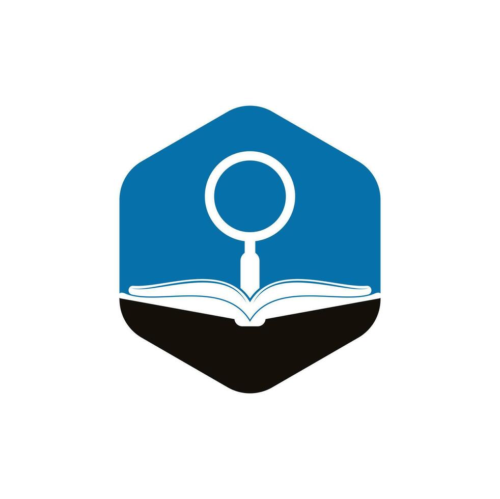 vecteur de conception de modèle de logo de recherche de livre. trouver le modèle de conception de logo de livre. icône de livre avec combinaison de loupe