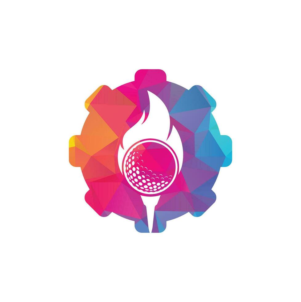 vecteur de conception de modèle de logo de concept de forme d'engrenage de feu de golf. icône de conception de logo feu et balle de golf.