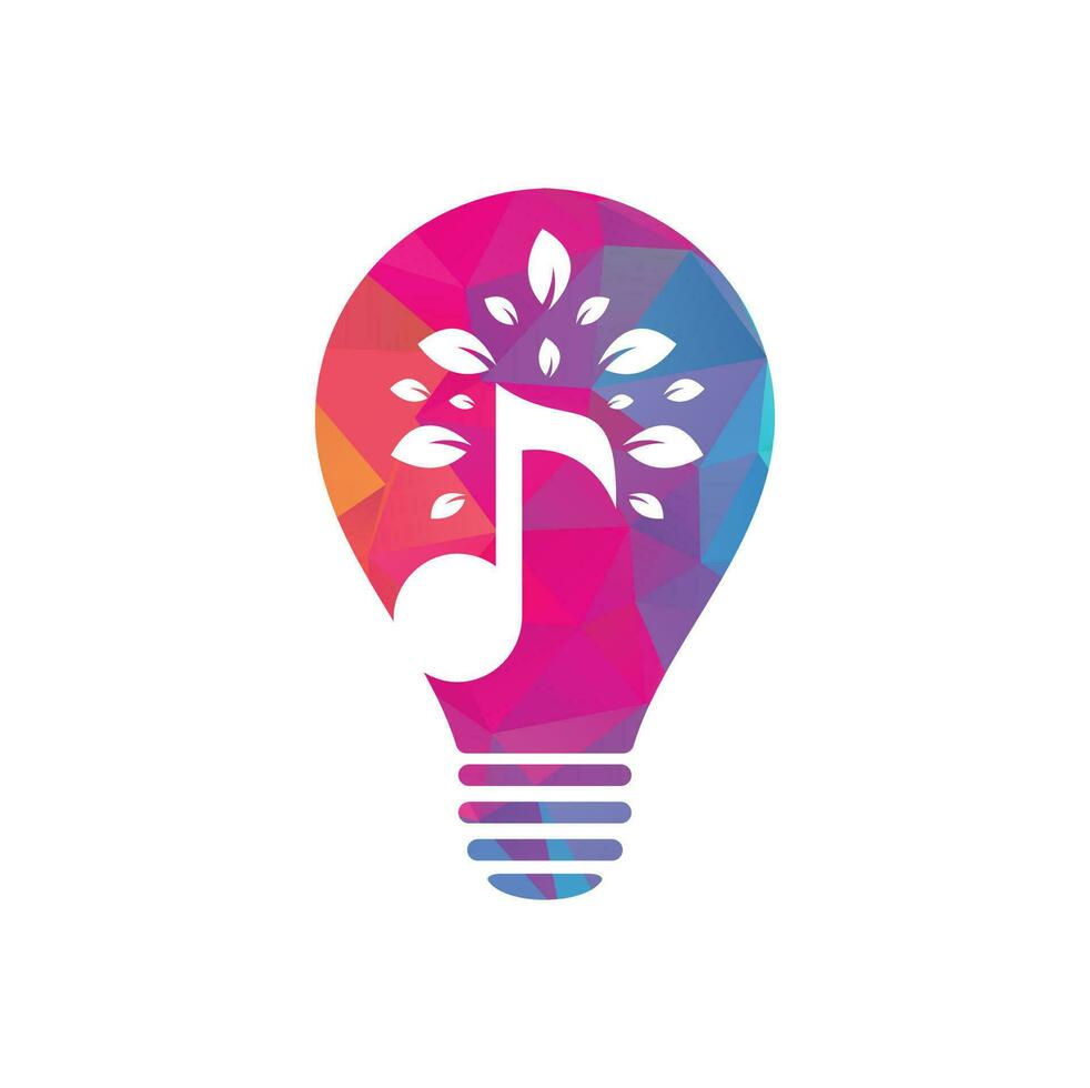 conception de logo de concept de forme d'ampoule d'arbre de musique. musique et symbole ou icône écologique. l'icône de note de musique se combine avec l'icône de forme d'arbre vecteur