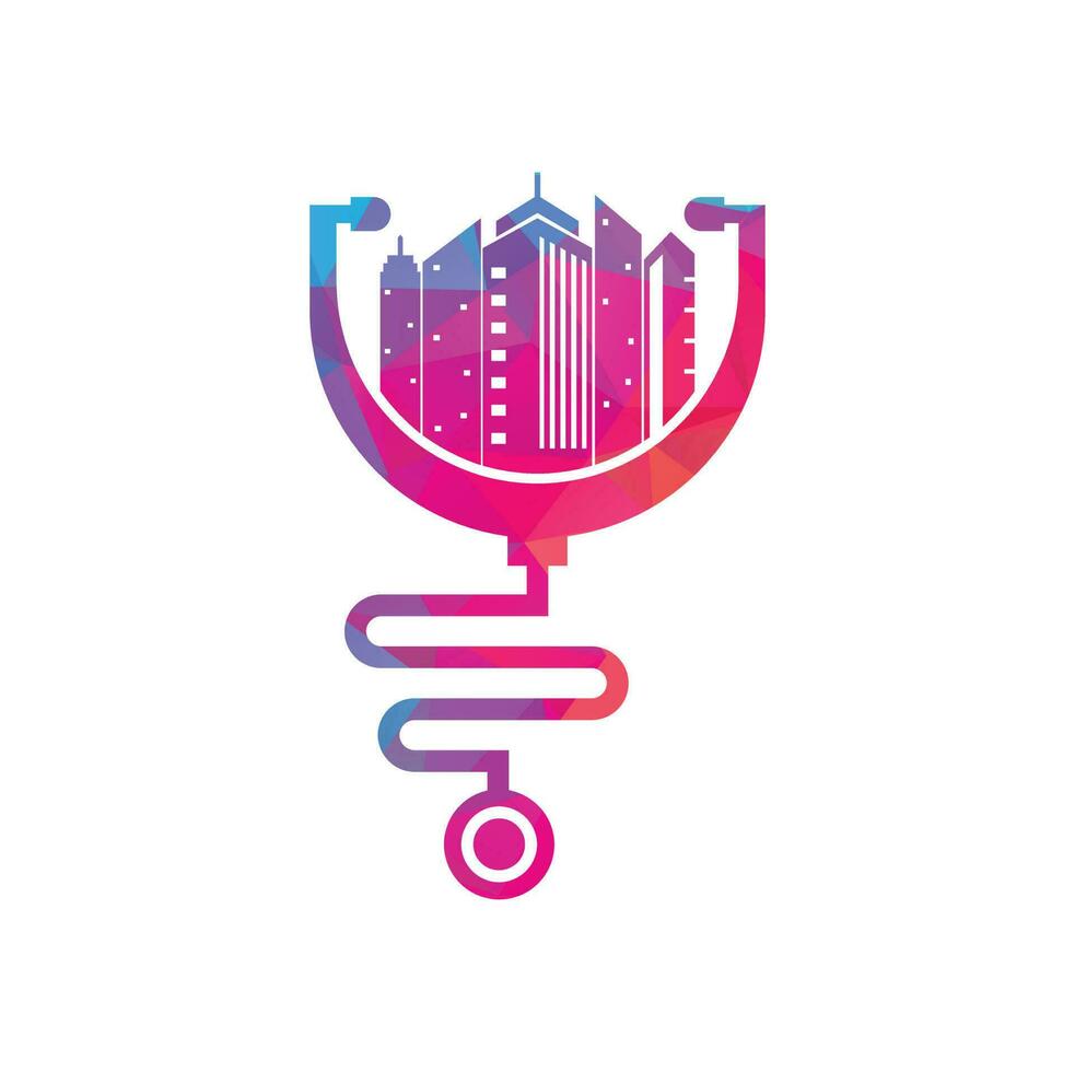 modèle de logo vectoriel de ville médicale. stéthoscope et vecteur de la ville. logo médecine de ville
