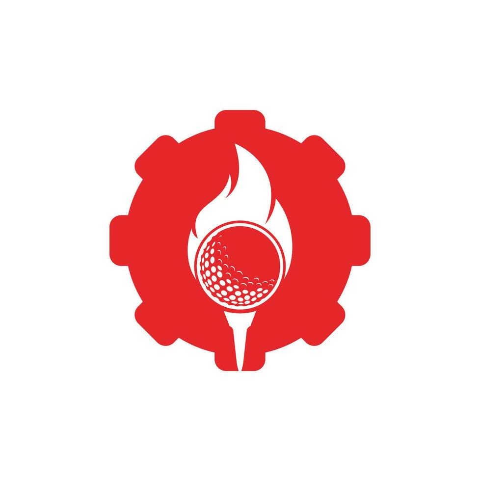 vecteur de conception de modèle de logo de concept de forme d'engrenage de feu de golf. icône de conception de logo feu et balle de golf.