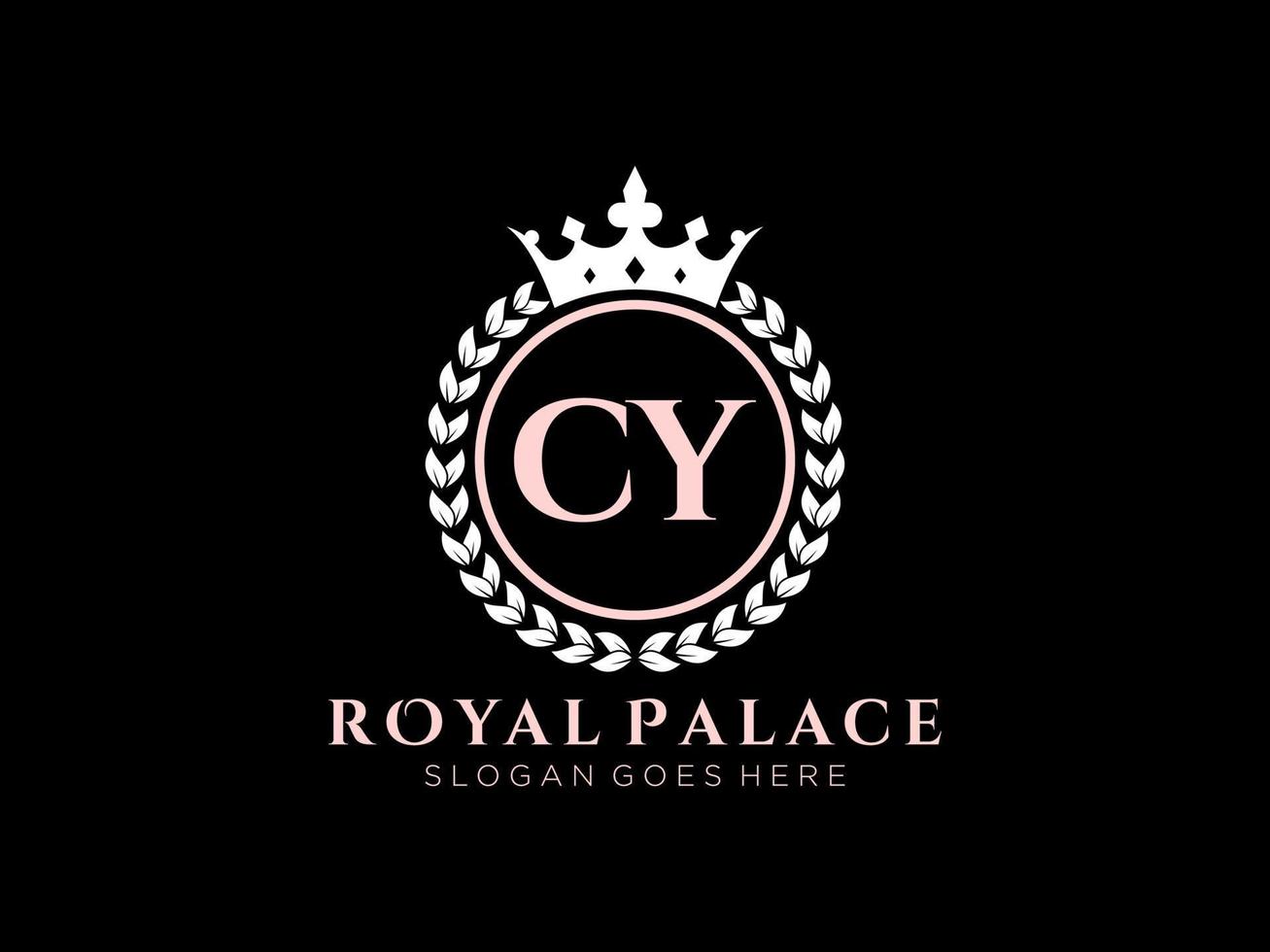 lettre cy logo victorien de luxe royal antique avec cadre ornemental. vecteur