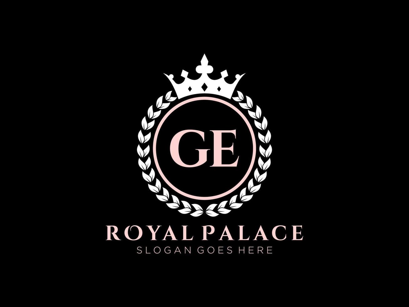 lettre ge logo victorien de luxe royal antique avec cadre ornemental. vecteur