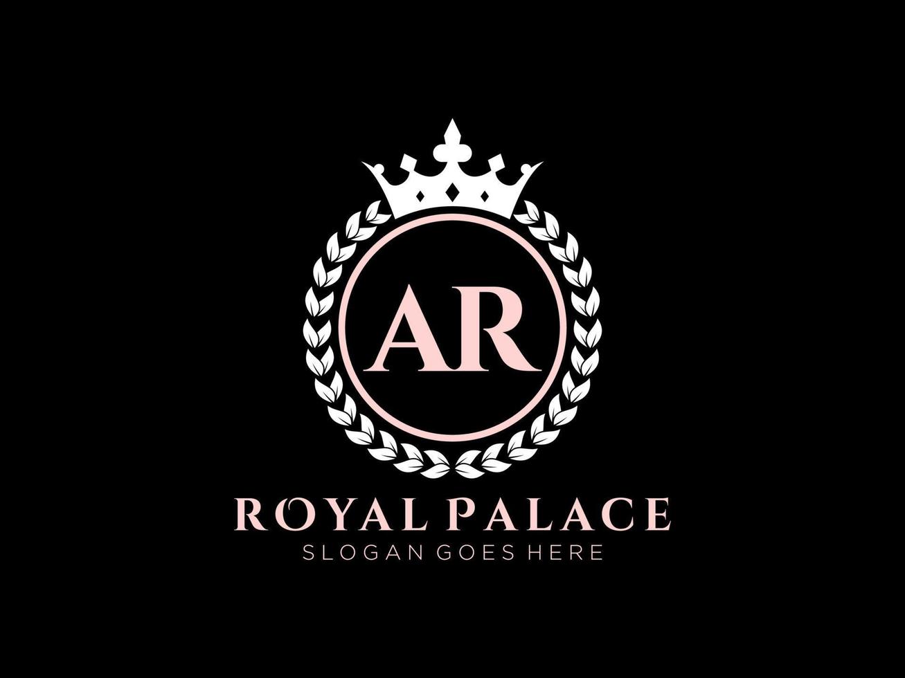 lettre ar logo victorien de luxe royal antique avec cadre ornemental. vecteur