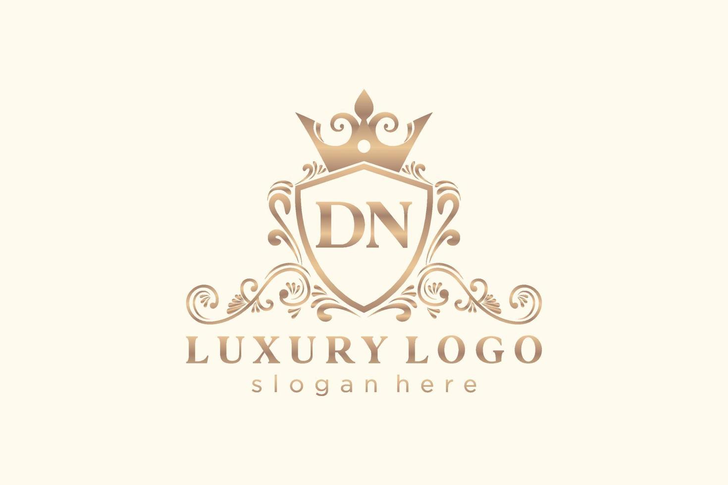 modèle initial de logo de luxe royal de lettre dn dans l'art vectoriel pour le restaurant, la royauté, la boutique, le café, l'hôtel, l'héraldique, les bijoux, la mode et d'autres illustrations vectorielles.