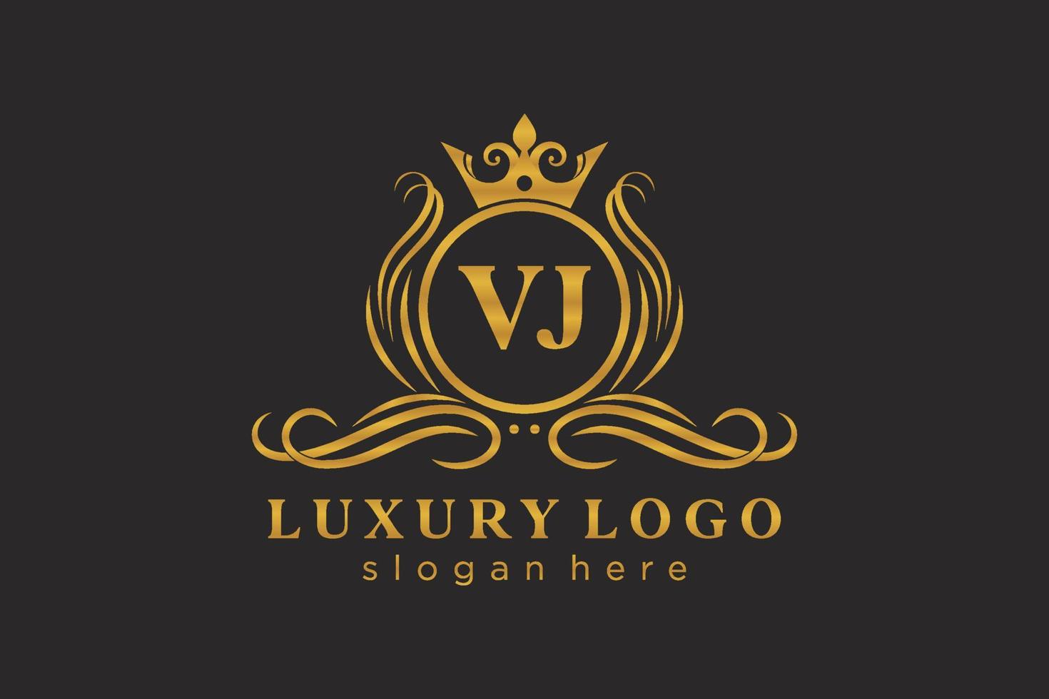 modèle initial de logo de luxe royal de lettre vj dans l'art vectoriel pour le restaurant, la royauté, la boutique, le café, l'hôtel, l'héraldique, les bijoux, la mode et d'autres illustrations vectorielles.