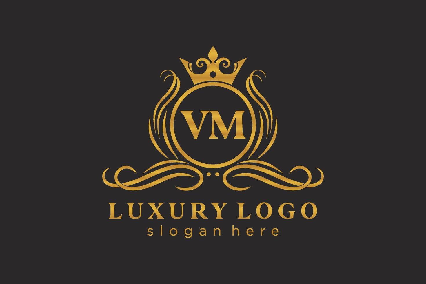 modèle initial de logo de luxe royal de lettre vm dans l'art vectoriel pour le restaurant, la royauté, la boutique, le café, l'hôtel, l'héraldique, les bijoux, la mode et d'autres illustrations vectorielles.