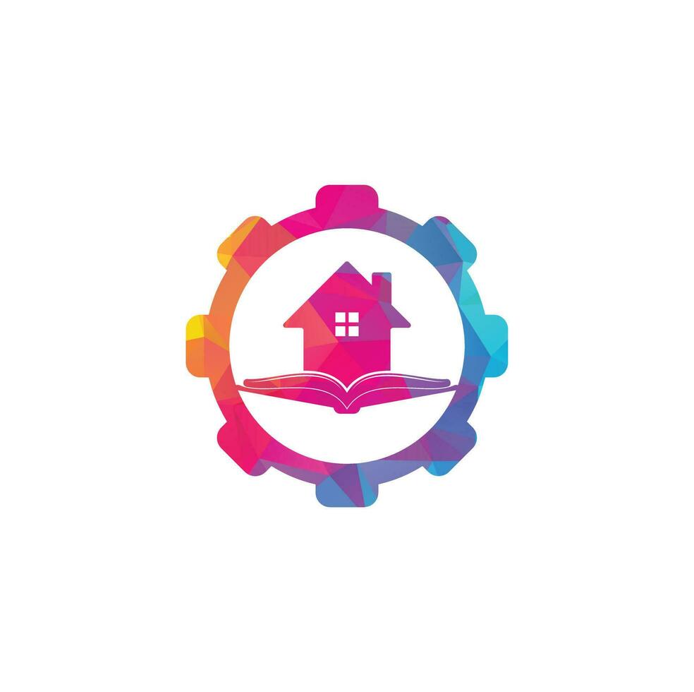modèle de conception de logo de concept de forme d'engrenage de maison de livre. icône de vecteur de logo de maison et de livre.