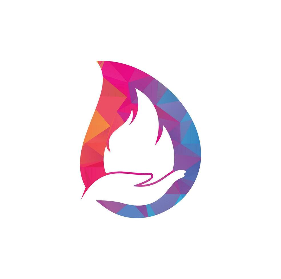 concept de conception de logo vectoriel de concept de forme de goutte de soins d'incendie. création de logo icône main et feu.