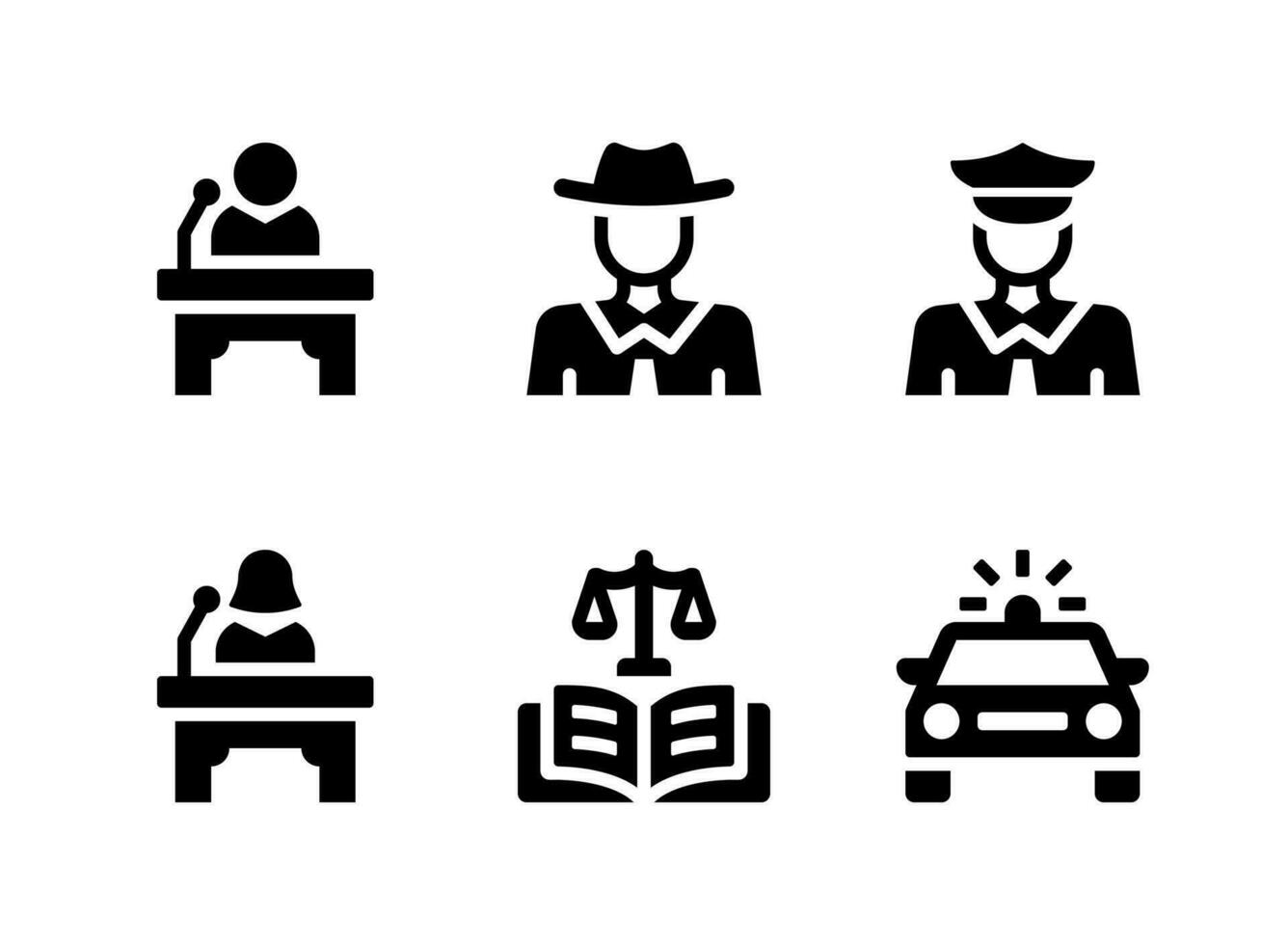 ensemble simple d'icônes solides vectorielles liées à la justice et au droit vecteur