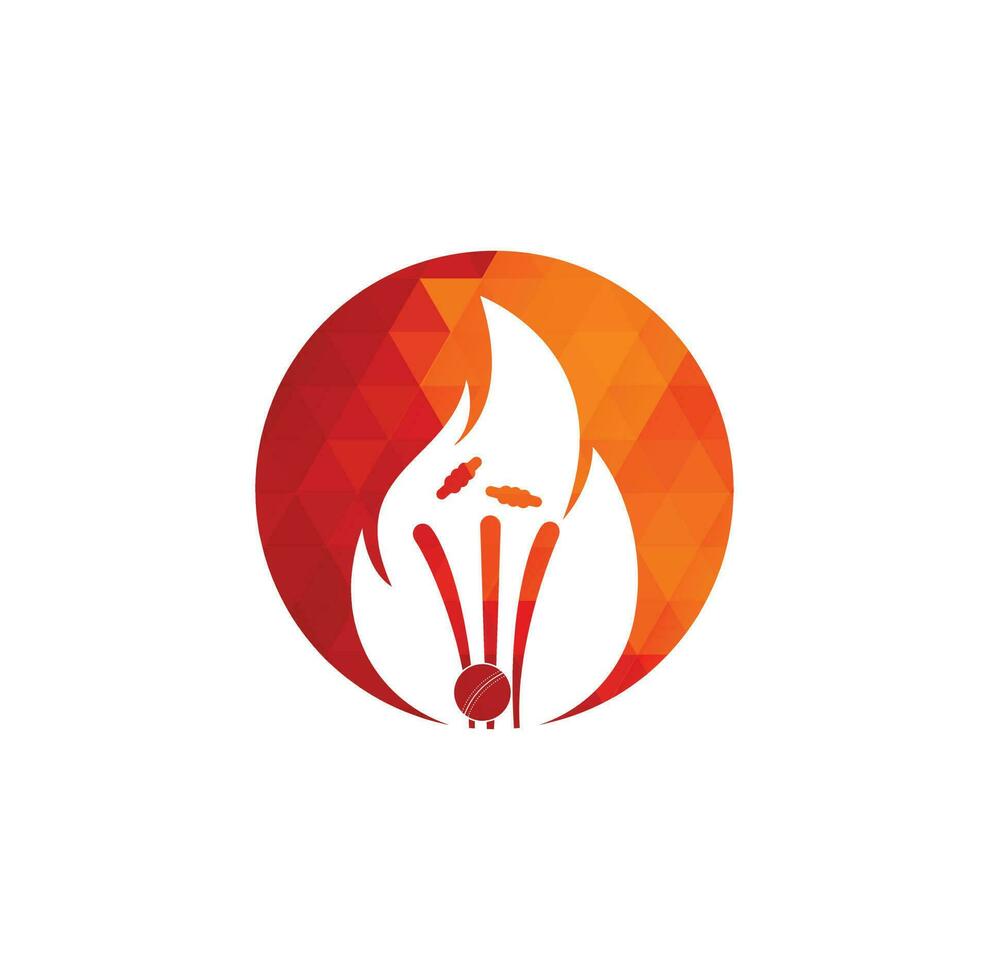 guichets d'incendie et logo de balle .création de logo vectoriel de joueur de cricket d'incendie. icône du logo d'engrenage de feu de cricket.