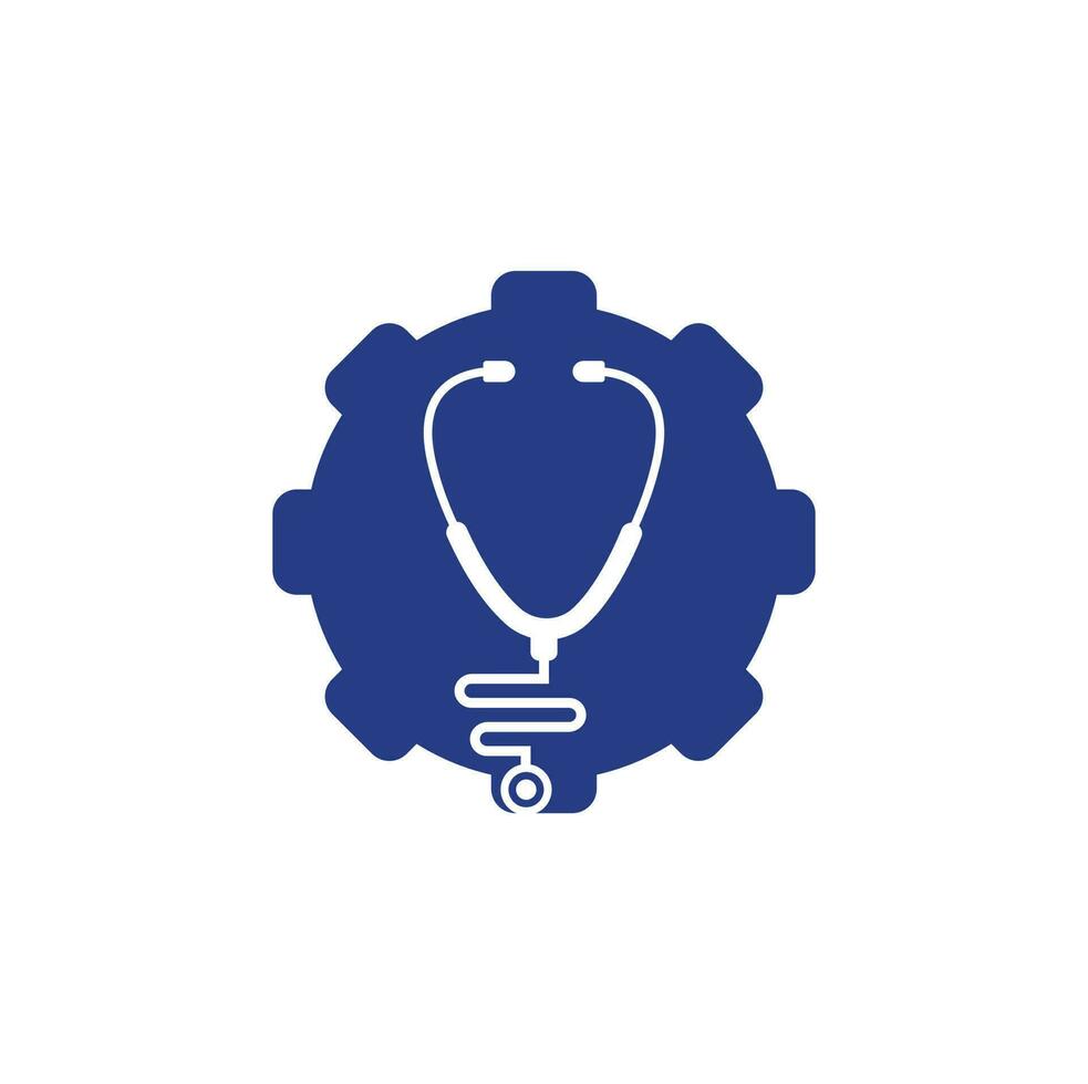 logo de concept de forme d'engrenage stéthoscope. icône médicale. symbole de santé. vecteur