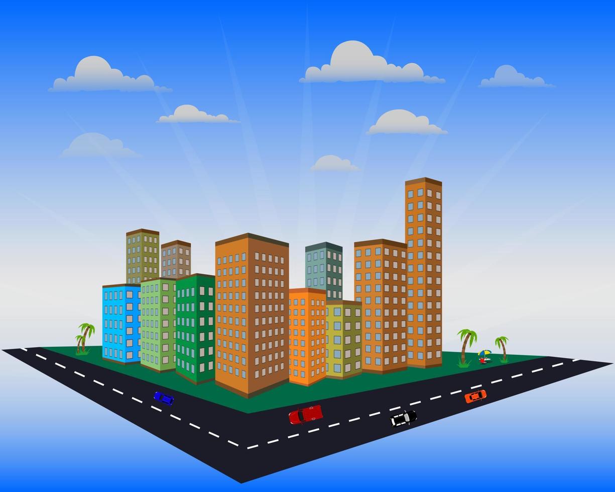 maisons à plusieurs étages de différentes couleurs route et voitures vecteur