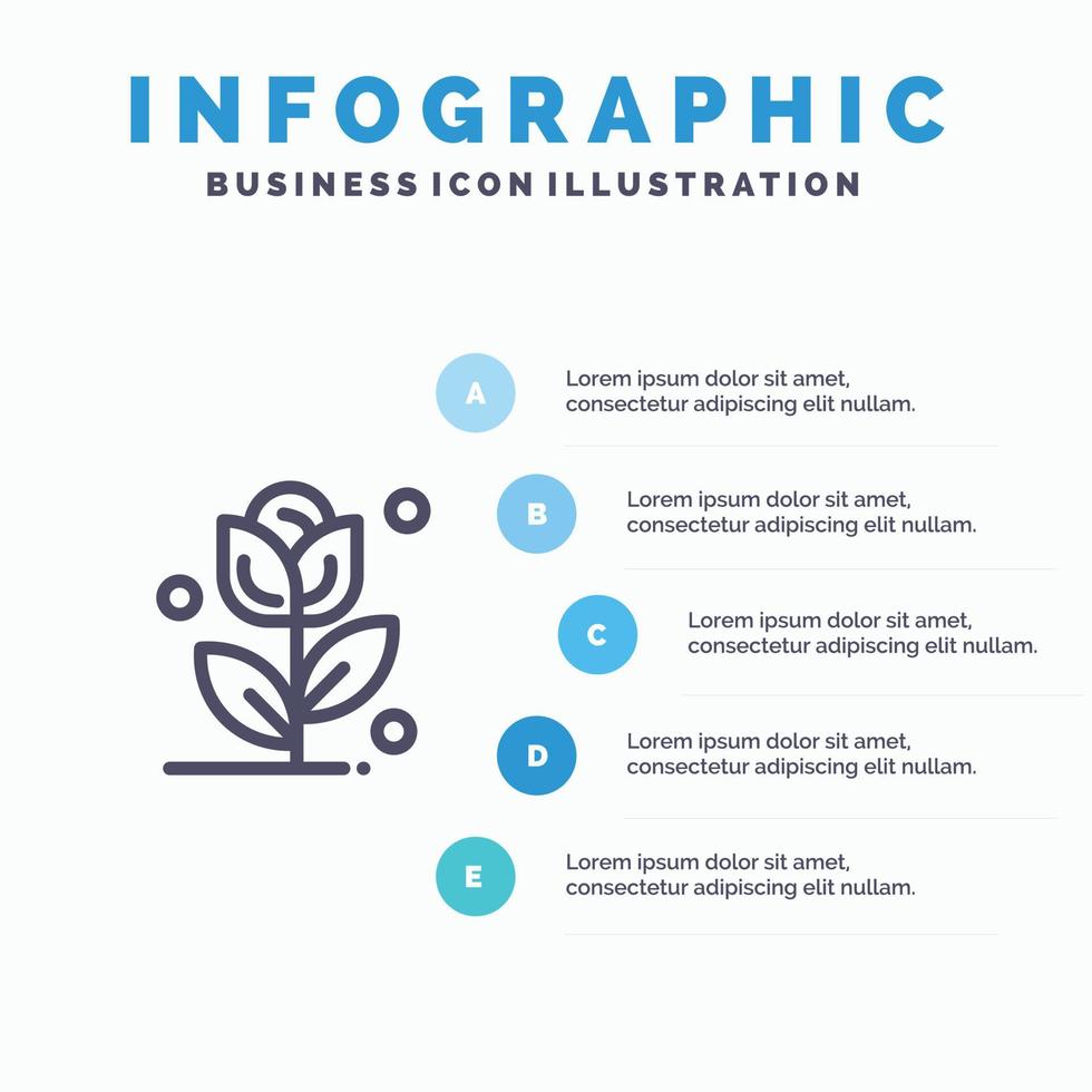 fleur rose amour bleu infographie modèle 5 étapes vecteur ligne icône modèle