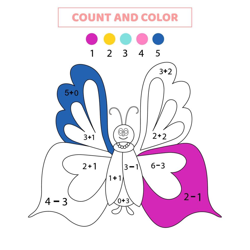 compter et colorier un joli papillon par numéros. jeu de mathématiques pour les enfants. vecteur